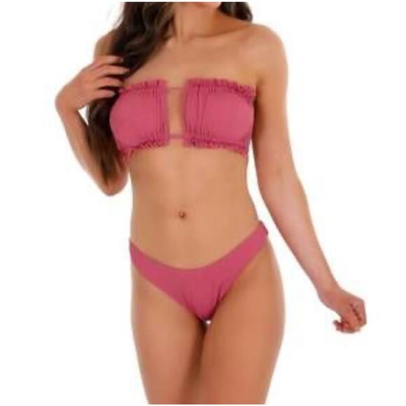 Ribbed 2-pc Swimsuit Swimwear Muted Raspberry Pink Bikini Matching Swim | Large - Picture 1 of 8
